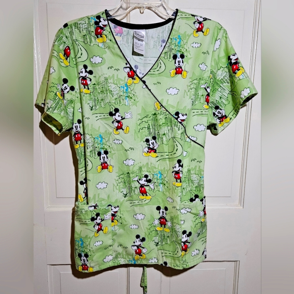Disney Mickey Mouse Scrub Top Size M Medium 3 Pockets Draw String Back SO CUTE!!